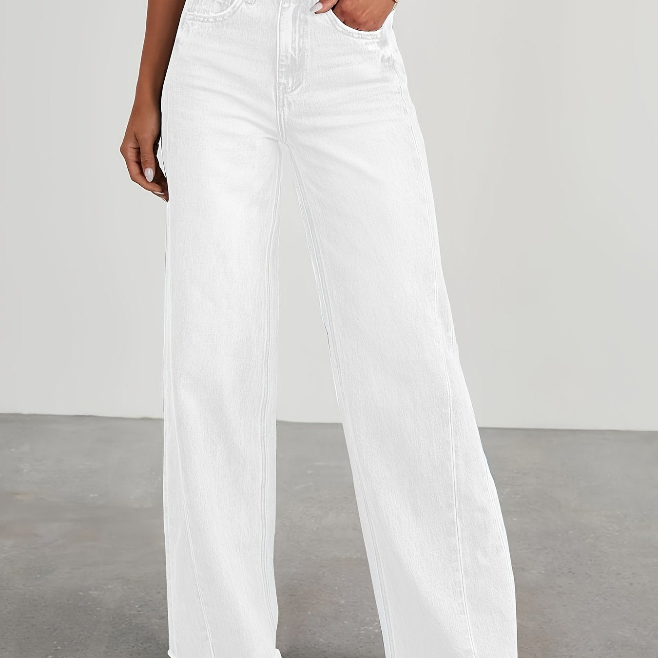 Pantalones vaqueros de mujer de talle alto y pernera ancha – Vaqueros elásticos informales holgados