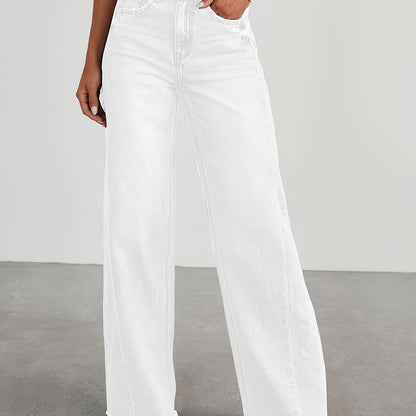 Pantalones vaqueros de mujer de talle alto y pernera ancha – Vaqueros elásticos informales holgados