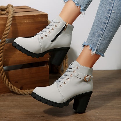 Women’s High Heel Ankle Boots – Block Heel Elegant Slip-On