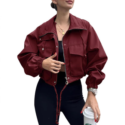 Chaqueta Trench Corta con Cremallera para Mujer – Estilo Urbano de Color Liso