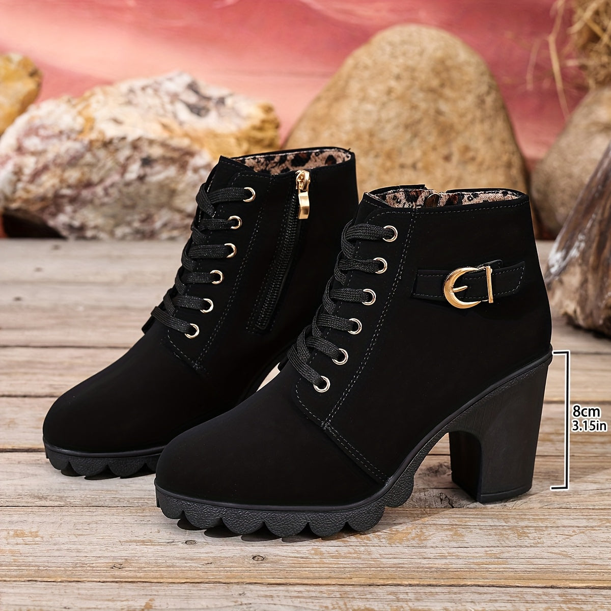 Women’s High Heel Ankle Boots – Block Heel Elegant Slip-On
