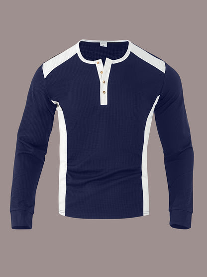 Chemise Henley gaufrée pour homme – Haut boutonnée toutes saisons blanc et noir