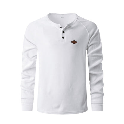 Men’s Waffle Henley Long Sleeve – Quick-Dry Raglan Loose Fit