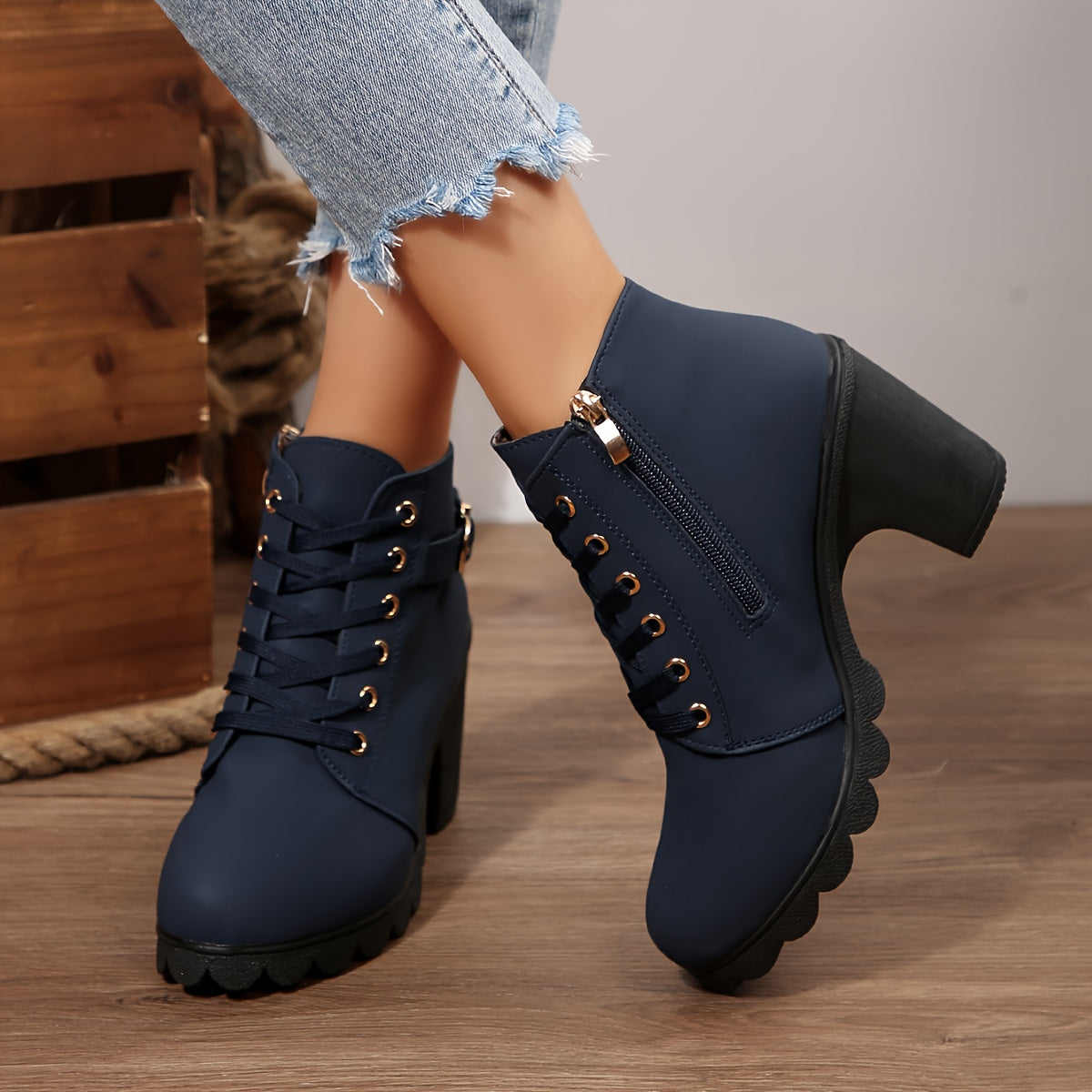 Women’s High Heel Ankle Boots – Block Heel Elegant Slip-On
