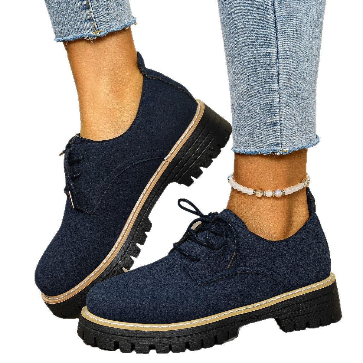 Women’s Business Casual Shoes – Chunky Heel Lace-Up Comfort