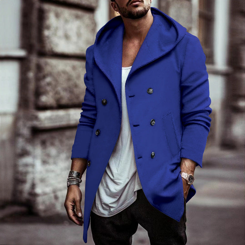 Gabardina con Capucha Cruzada para Hombre – Ajuste Holgado de Largo Medio