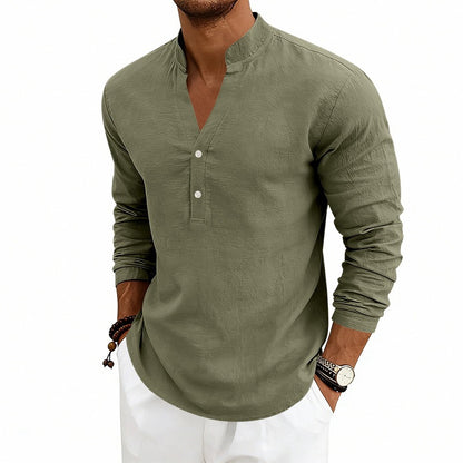 Men’s Linen V-Neck Long Sleeve – Breathable Casual Essential