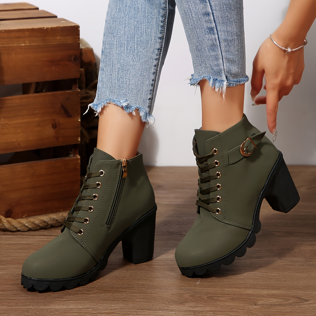 Women’s High Heel Ankle Boots – Block Heel Elegant Slip-On
