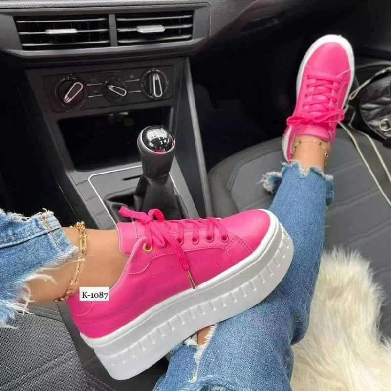 Zapatillas de plataforma para mujer – Zapatos casuales ligeros con cordones y suela gruesa