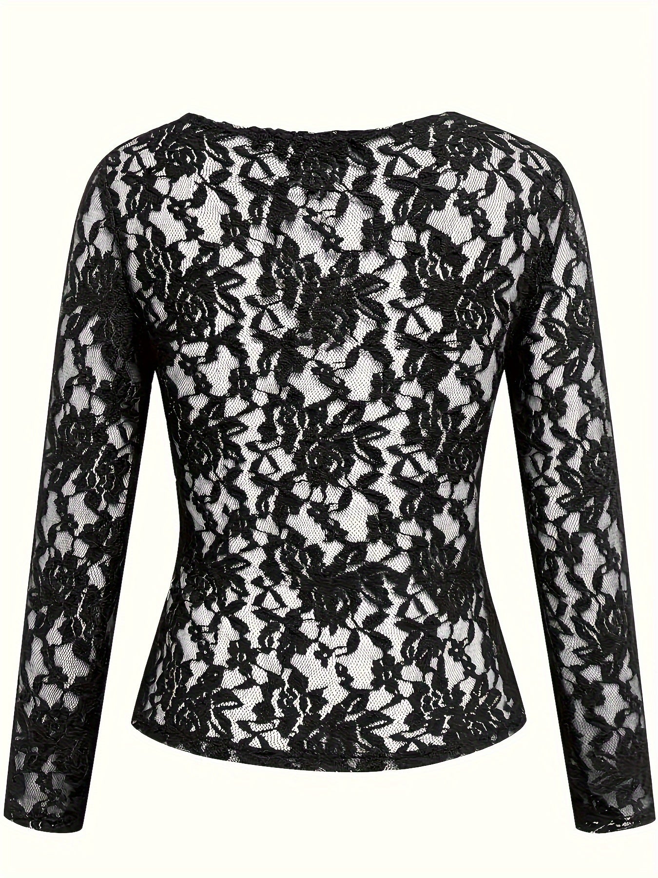 Women’s Sheer Lace V-Neck Top – Elegant Floral Long Sleeve Blouse