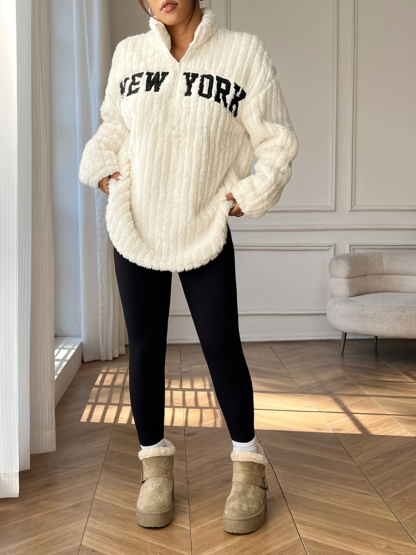 Elegante Abrigo de Punto con Cremallera – Abrigo de Cuello Alto para Mujer Otoño/Invierno