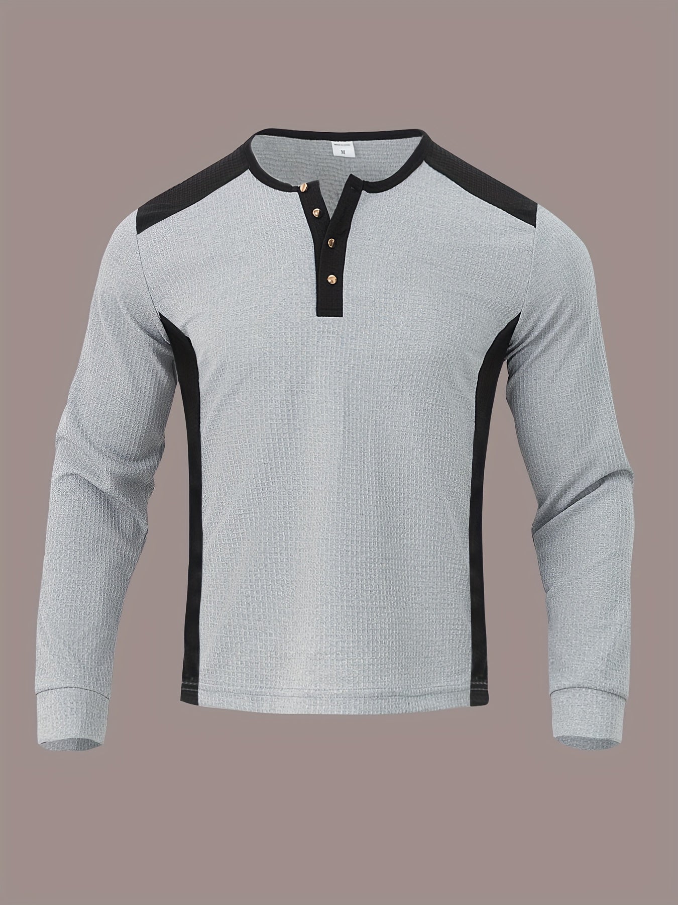 Chemise Henley gaufrée pour homme – Haut boutonnée toutes saisons blanc et noir