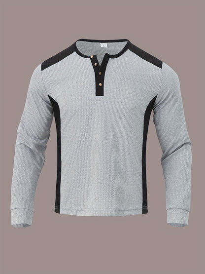 Chemise Henley gaufrée pour homme – Haut boutonnée toutes saisons blanc et noir