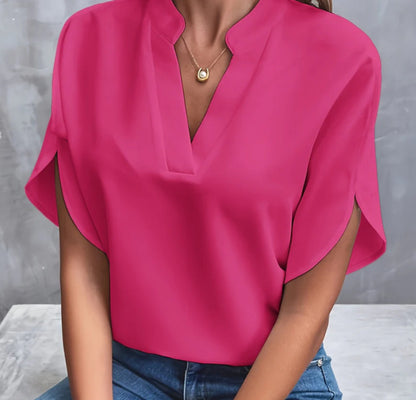 Loom & Soul™ Blusa de Gasa con Cuello en V – Top Elegante de Manga Corta para Verano para Mujer