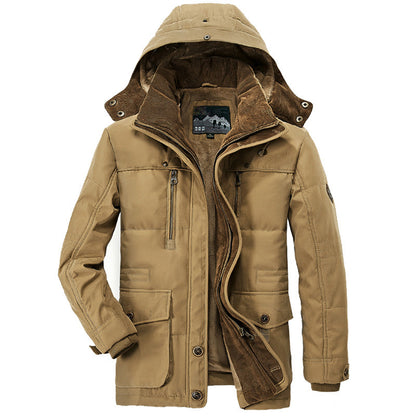 Abrigo de algodón con capucha para hombre – Cárdigan de invierno grueso con múltiples bolsillos
