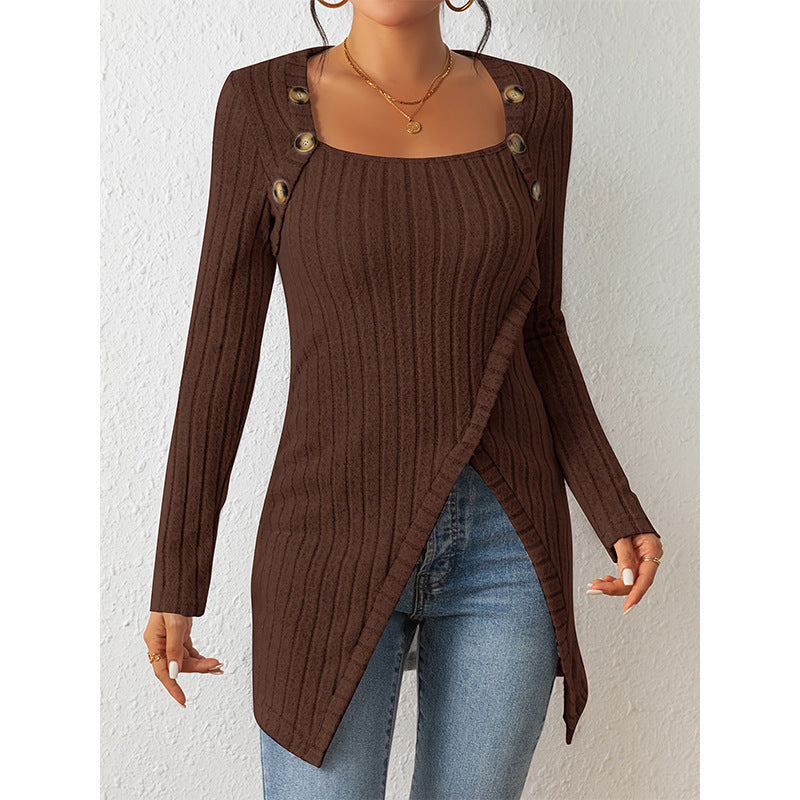 Jersey de punto elegante con abertura, hombros descubiertos y escote cuadrado para mujer