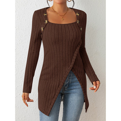 Jersey de punto elegante con abertura, hombros descubiertos y escote cuadrado para mujer