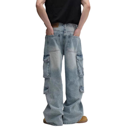 Men’s Workwear Denim Jeans – Wide-Leg Multi-Pocket Fit