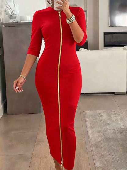 Vestido midi ajustado con cuello barco – Vestido elegante de manga corta con corte entallado