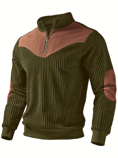 Jersey retro de cuello alto y media cremallera para hombre – Cálido y de canalé