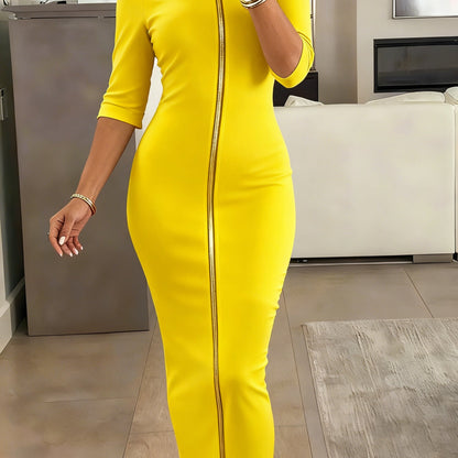 Vestido midi ajustado con cuello barco – Vestido elegante de manga corta con corte entallado