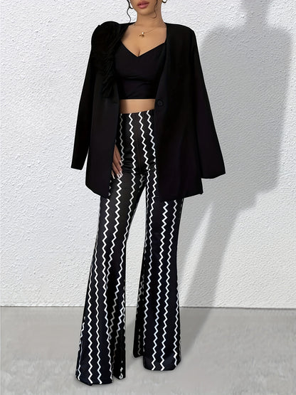 Pantalones acampanados de mujer con bloques de color y zigzag – Pantalones retro de punto que marcan tendencia