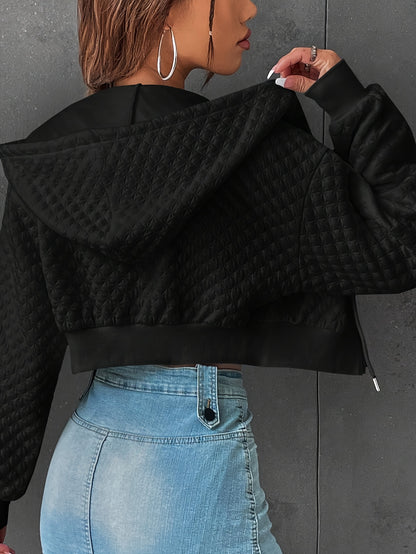 Sudadera con capucha elegante con letras para mujer – Jersey corto de calle rojo y negro