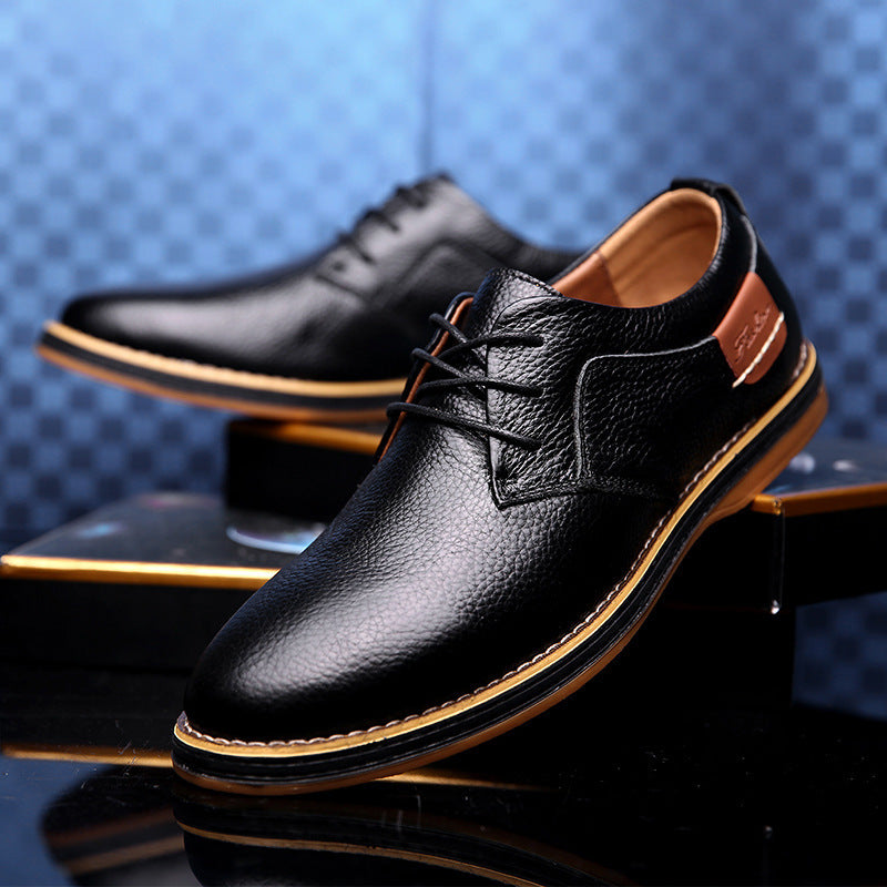 Zapatos de vestir de cuero casuales para hombre Loom & Soul™ - Zapatos de negocios de caña baja estilo británico con comodidad transpirable y suela de goma