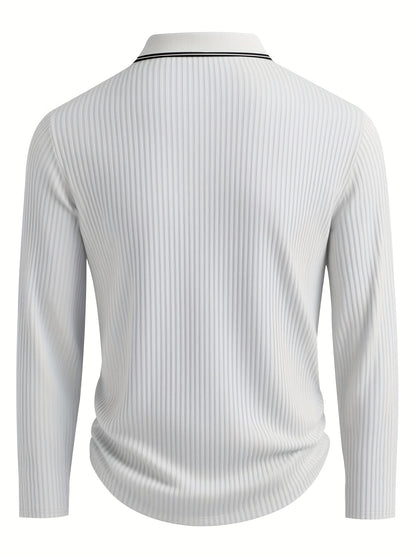 Polo a rayas para hombre – Top informal de manga larga de corte holgado