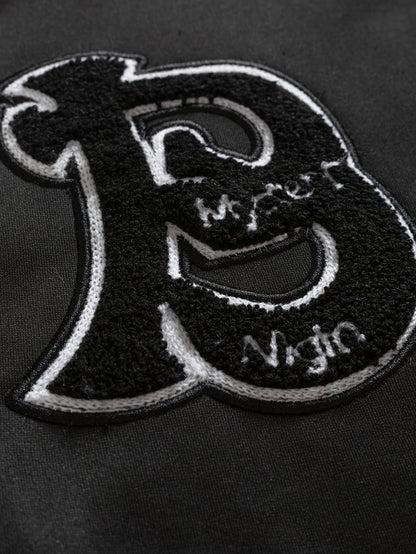 Men’s Embroidered Letter Baseball Jacket – Black & Gray Streetwear