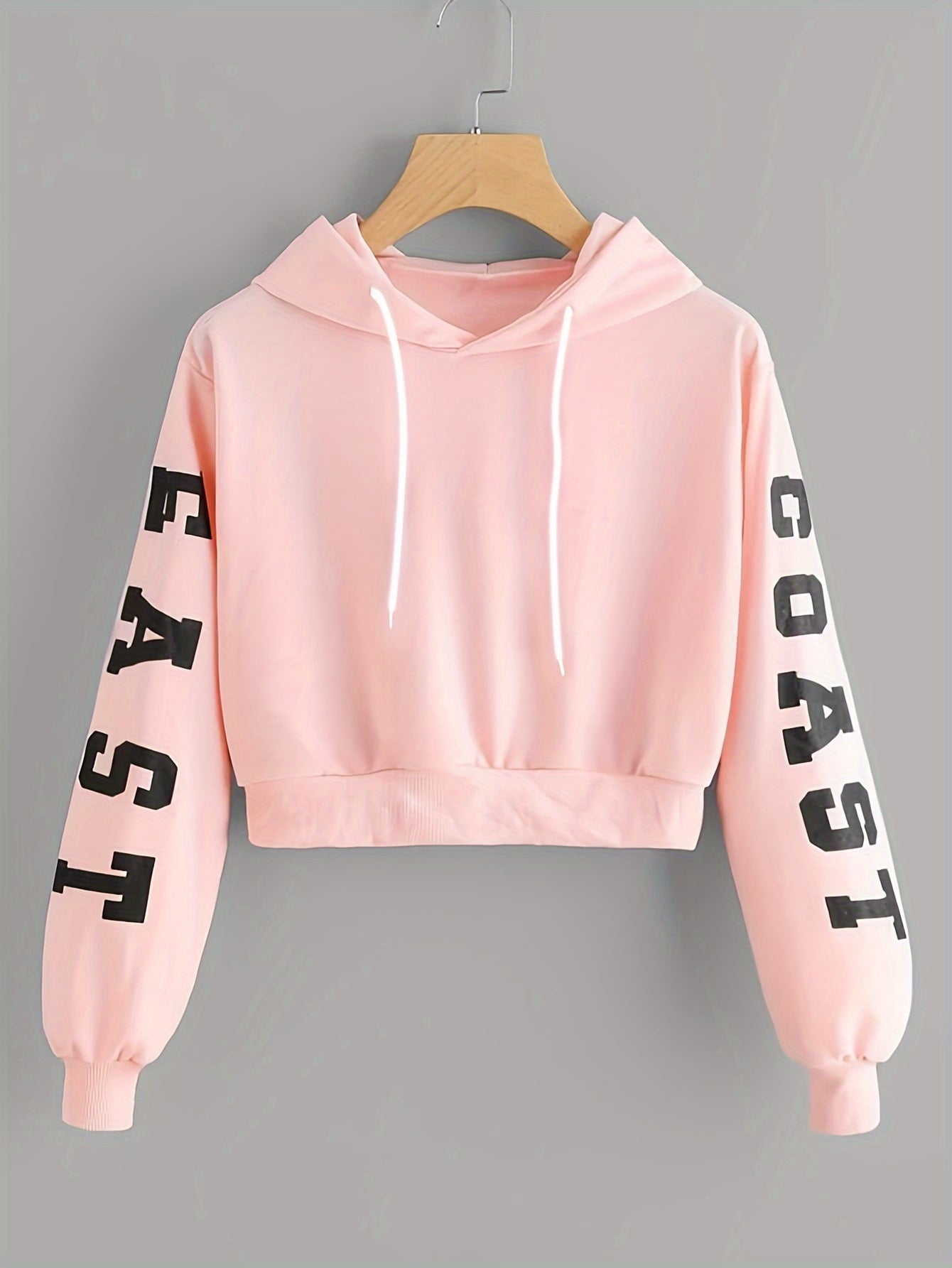 Sudadera con capucha rosa con letras para mujer – Estampado East/West estilo urbano casual
