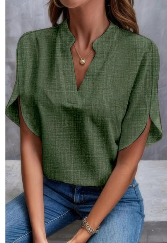 Loom & Soul™ Blusa de Gasa con Cuello en V – Top Elegante de Manga Corta para Verano para Mujer