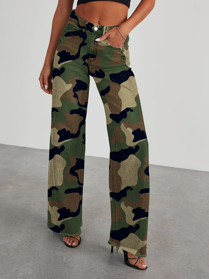 Pantalones vaqueros de mujer de talle alto y pernera ancha – Vaqueros elásticos informales holgados