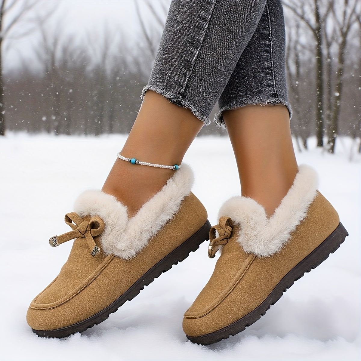 Women’s Fleece-Lined Loafers – Warm Slip-On Winter Shoes