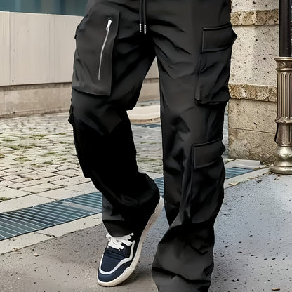 Pantalones cargo negros para hombre – Joggers sueltos multiziper para exteriores, para primavera/otoño
