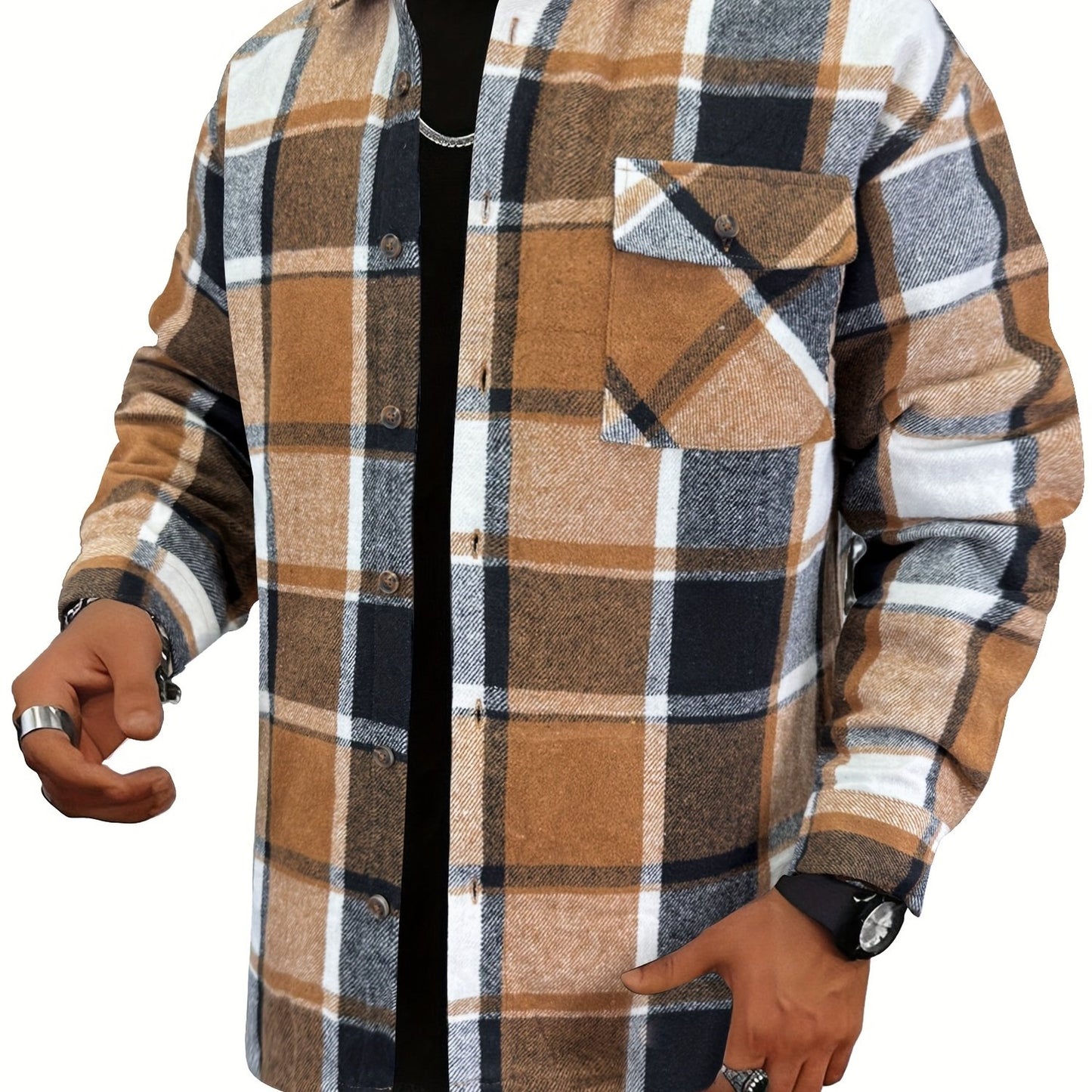 Chaqueta tipo camisa de lana a cuadros para hombre – Sobrecamisa cómoda a cuadros con botones