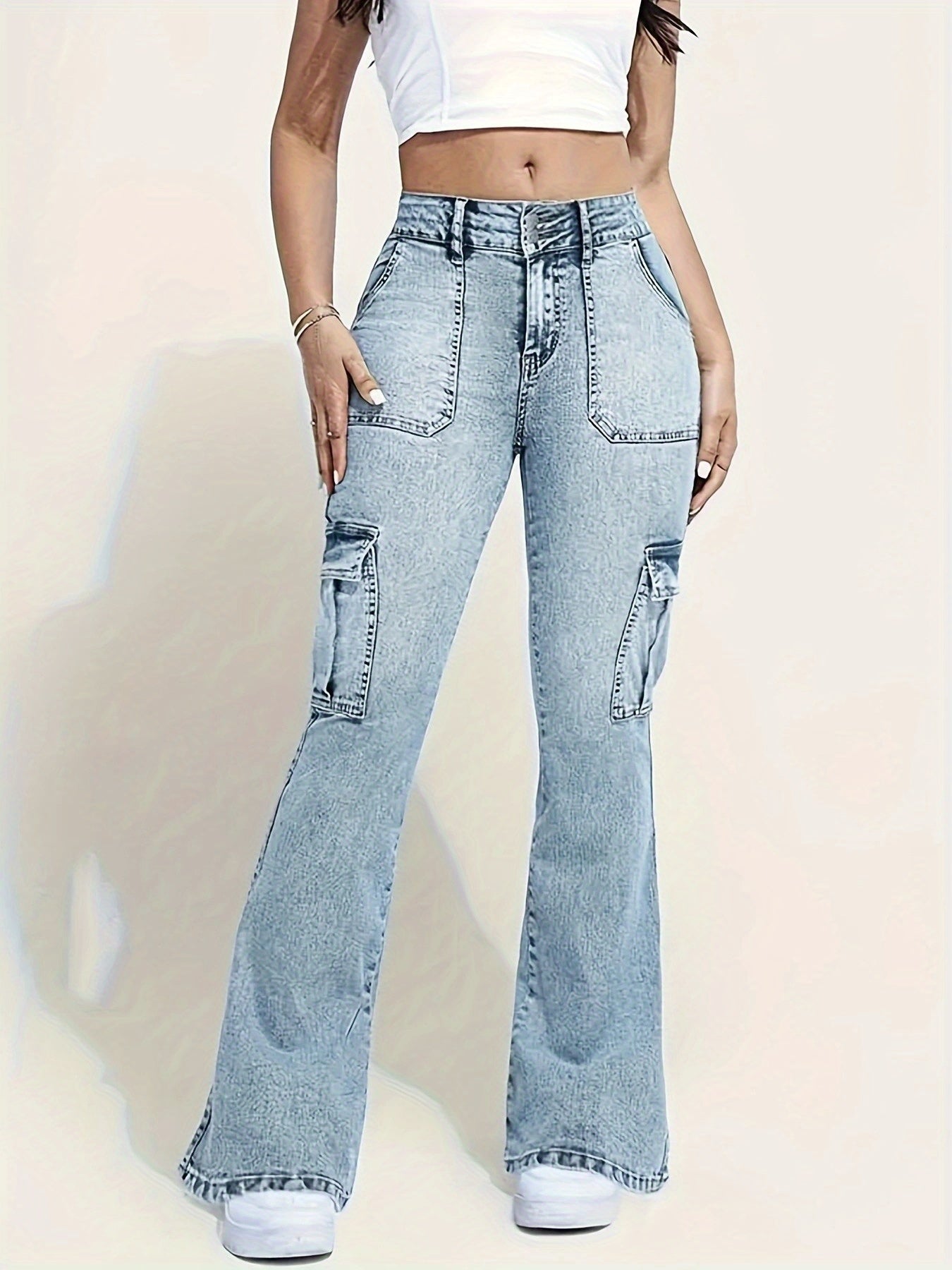 Vaqueros cargo vaqueros multibolso para mujer – Pantalones de trabajo ajustados tipo campana