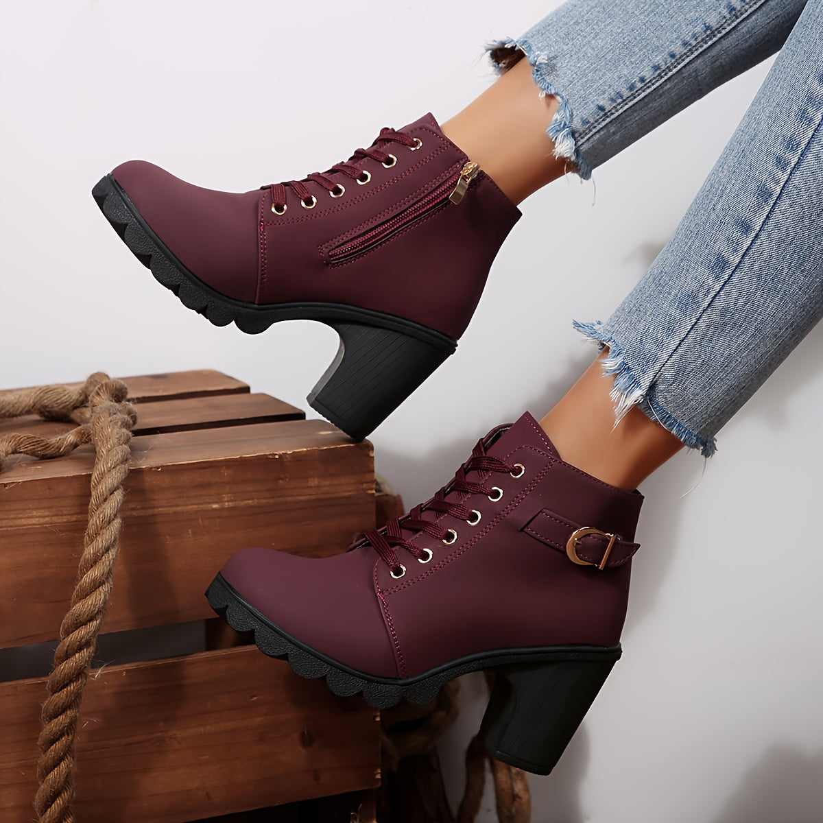 Women’s High Heel Ankle Boots – Block Heel Elegant Slip-On