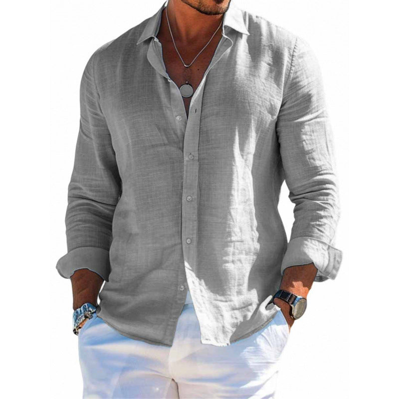 Camisa de manga larga con botones para hombre Loom & Soul™ – Top informal holgado de color liso con solapa