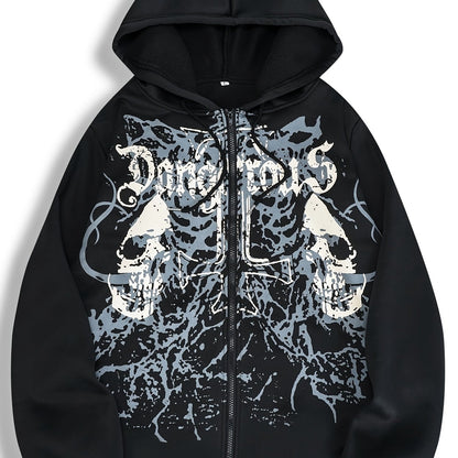 Chaqueta con capucha estampada de calaveras para hombre – Sudadera casual con cremallera para otoño/invierno