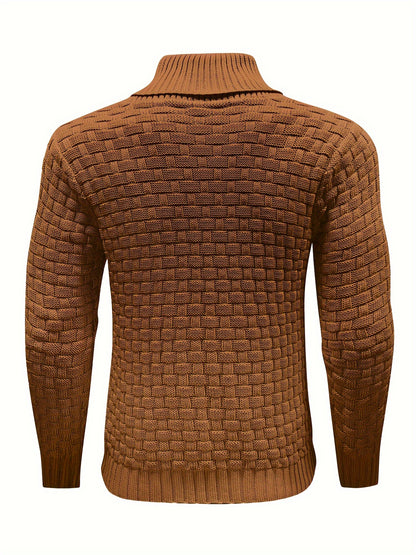 Men’s Waffle Knit Sweater – High Stretch Pullover with Lapel Collar