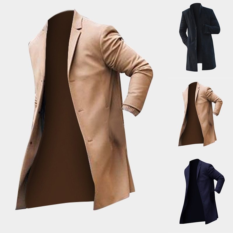 Gabardina larga de hombre Loom & Soul™ – Abrigo liso ajustado en caqui y negro