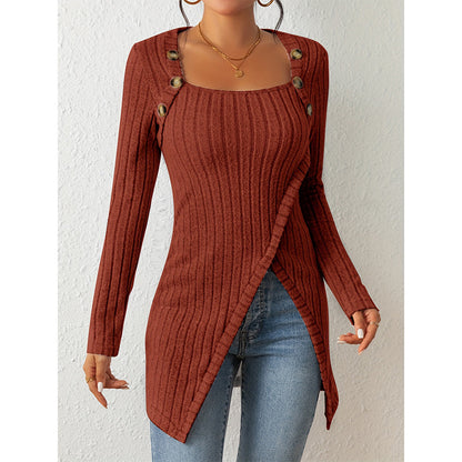 Jersey de punto elegante con abertura, hombros descubiertos y escote cuadrado para mujer
