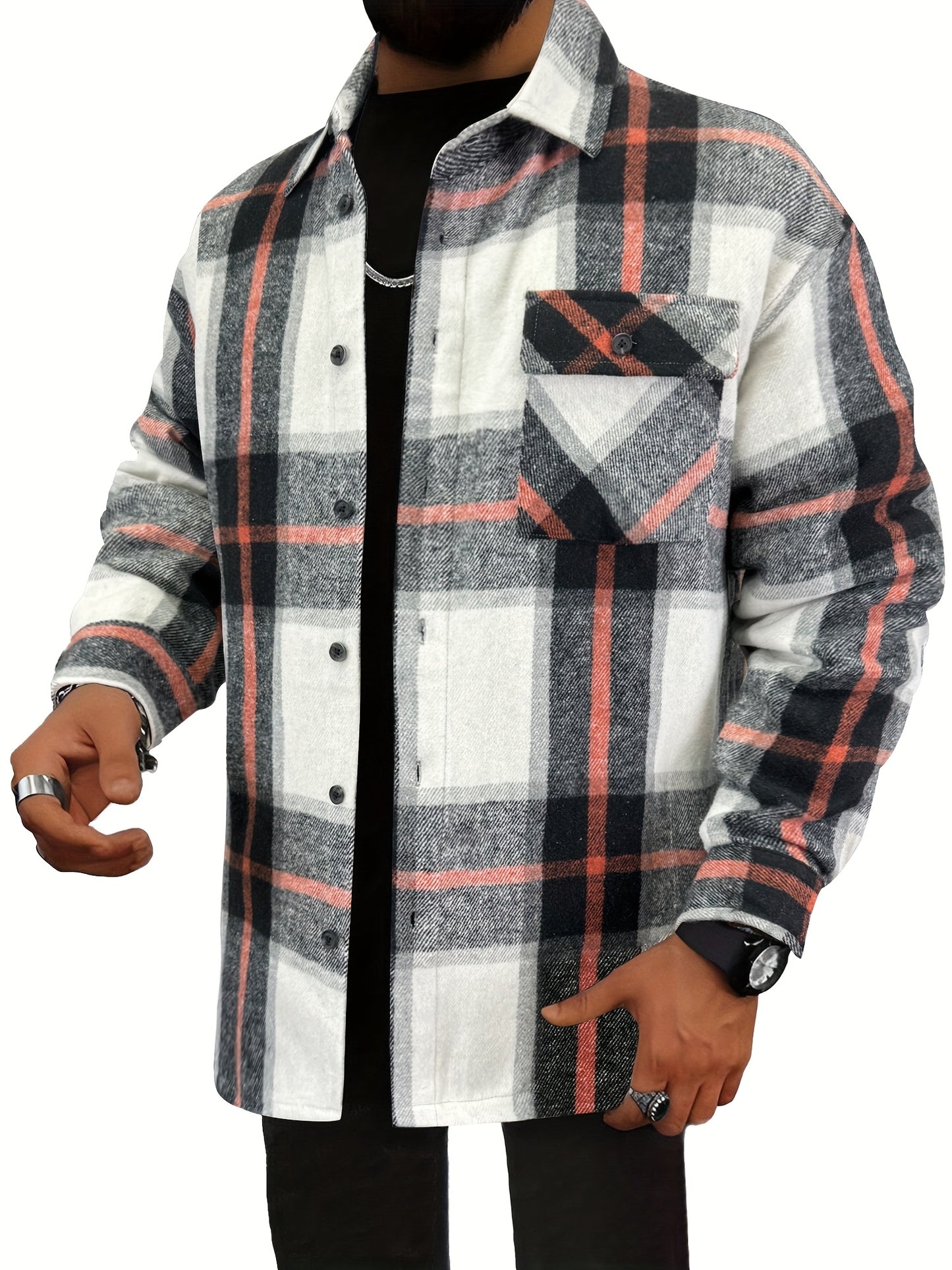Chaqueta tipo camisa de lana a cuadros para hombre – Sobrecamisa cómoda a cuadros con botones
