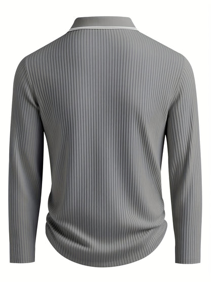 Polo a rayas para hombre – Top informal de manga larga de corte holgado