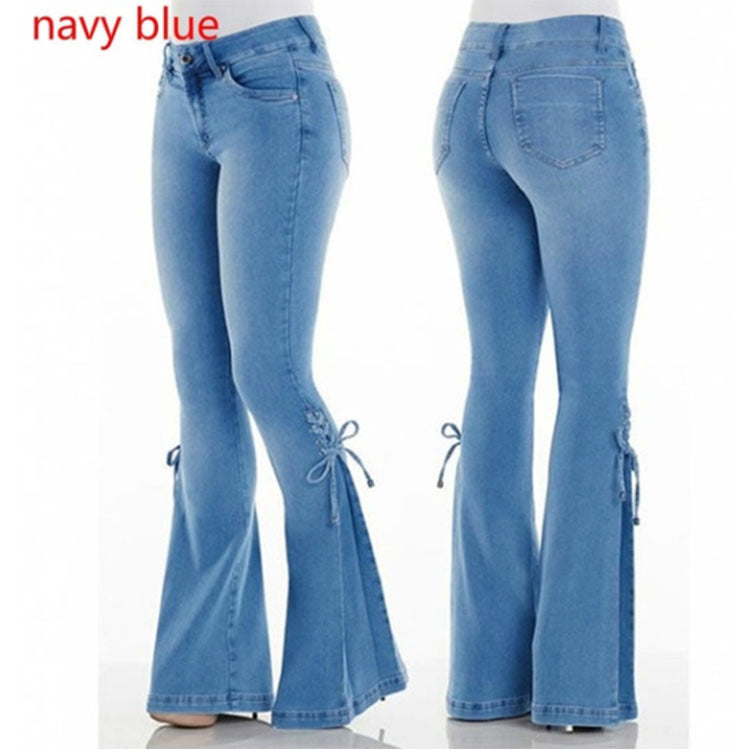 Loom & Soul™ Jeans elásticos de talle medio – Pantalones vaqueros ajustados desgastados para mujer