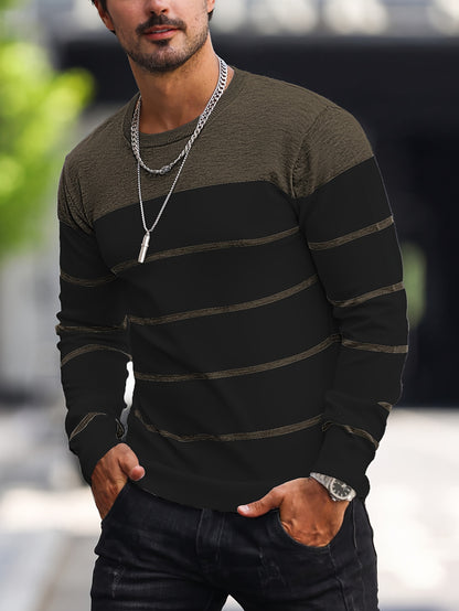 Suéter de punto a rayas azul marino para hombre – Sudadera informal de cuello redondo