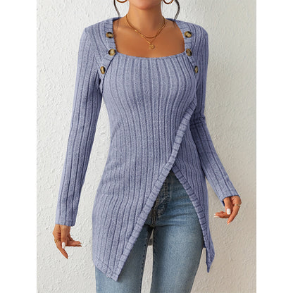 Jersey de punto elegante con abertura, hombros descubiertos y escote cuadrado para mujer