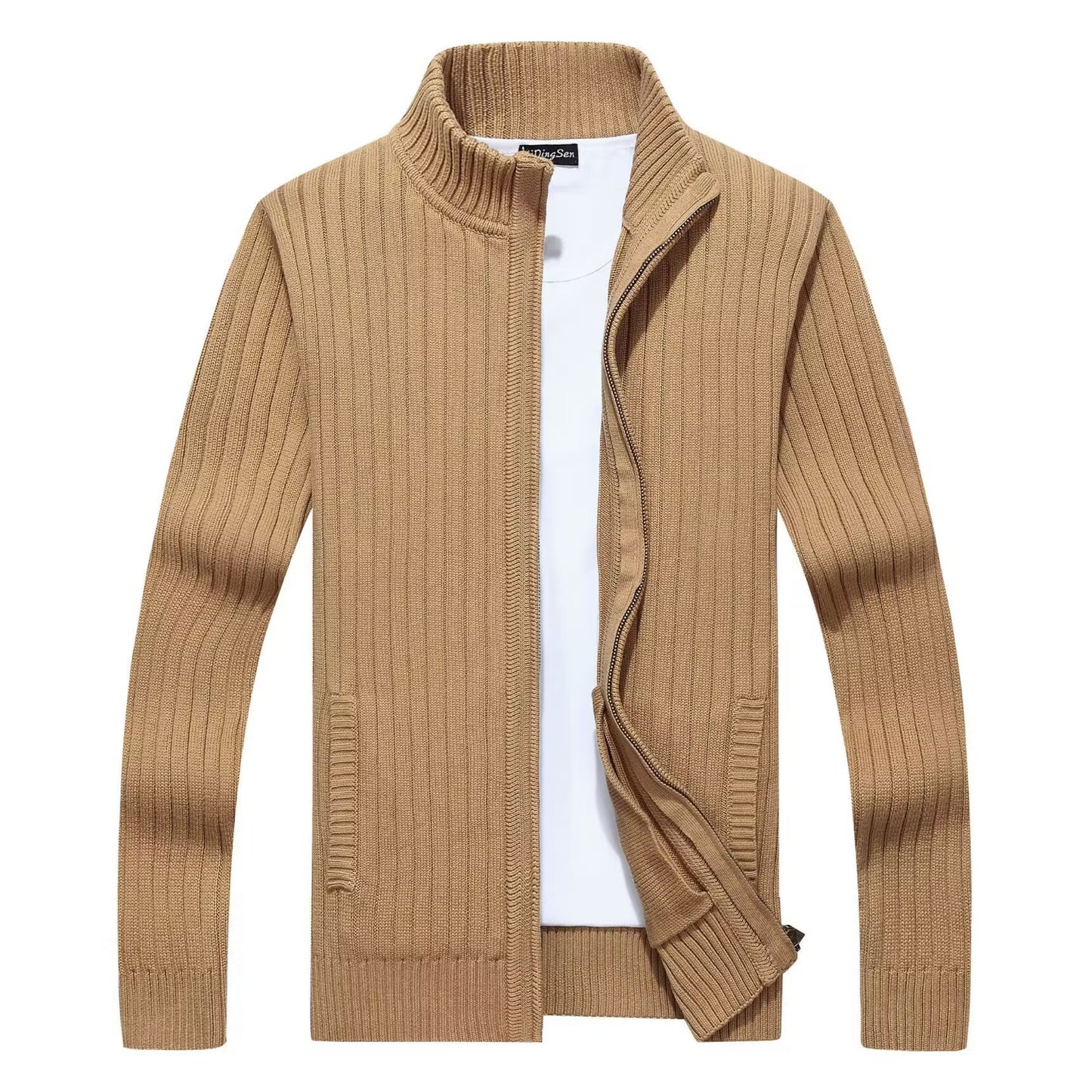 Men’s Fleece-Lined Zipper Cardigan Sweater Coat – Slim Fit Winter Jacket