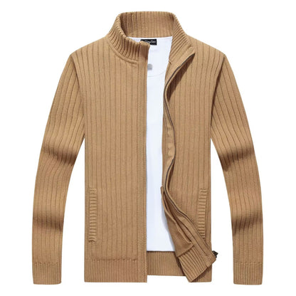 Men’s Fleece-Lined Zipper Cardigan Sweater Coat – Slim Fit Winter Jacket